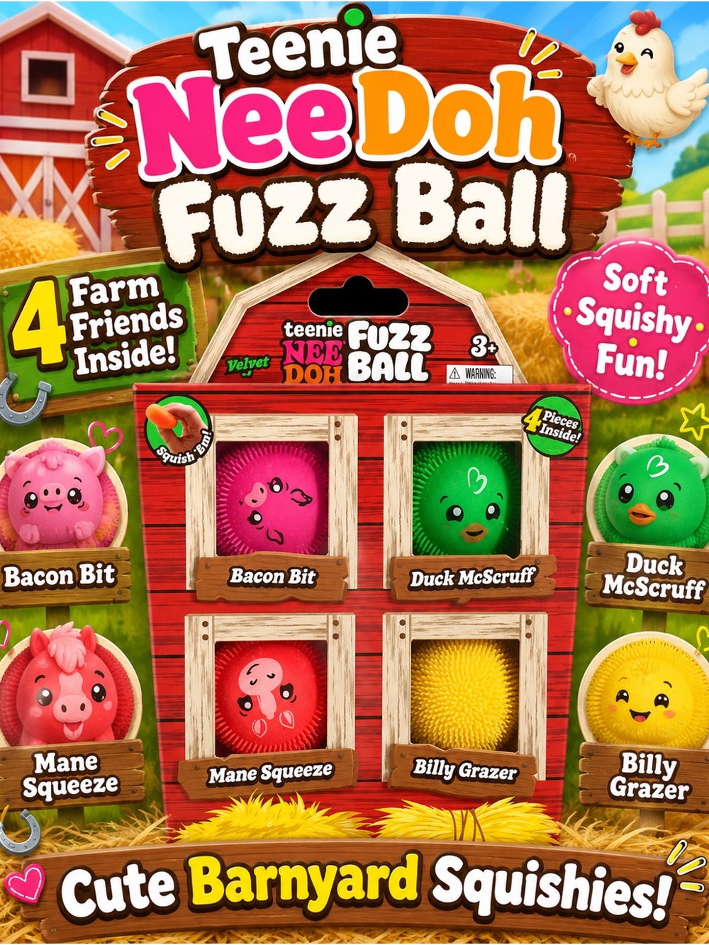Discontinued Teenie needoh fuzz ball 4 pack